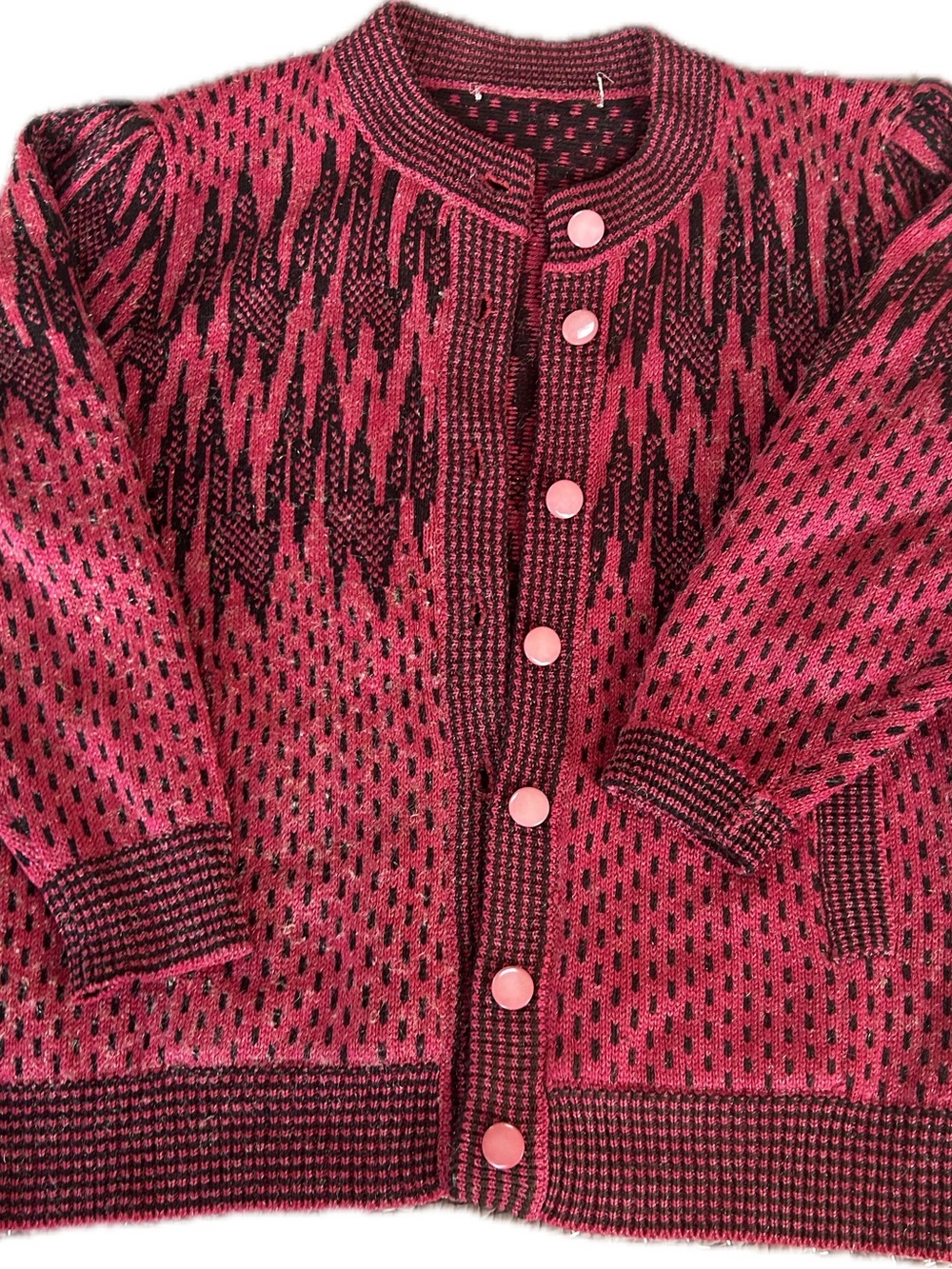 Vintage Pink and Black Patterned Cardigan Sweater
